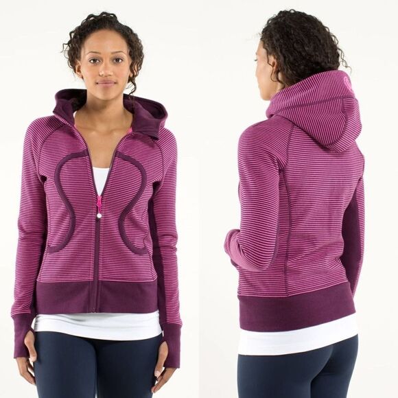 Lululemon Scuba Hoodie in Hyper Stripe Printed Afterglo Plum - Picture 1 of 13